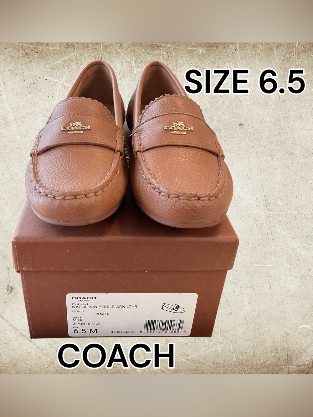 Coach Tan Pebble Leather Loafers, NEW!